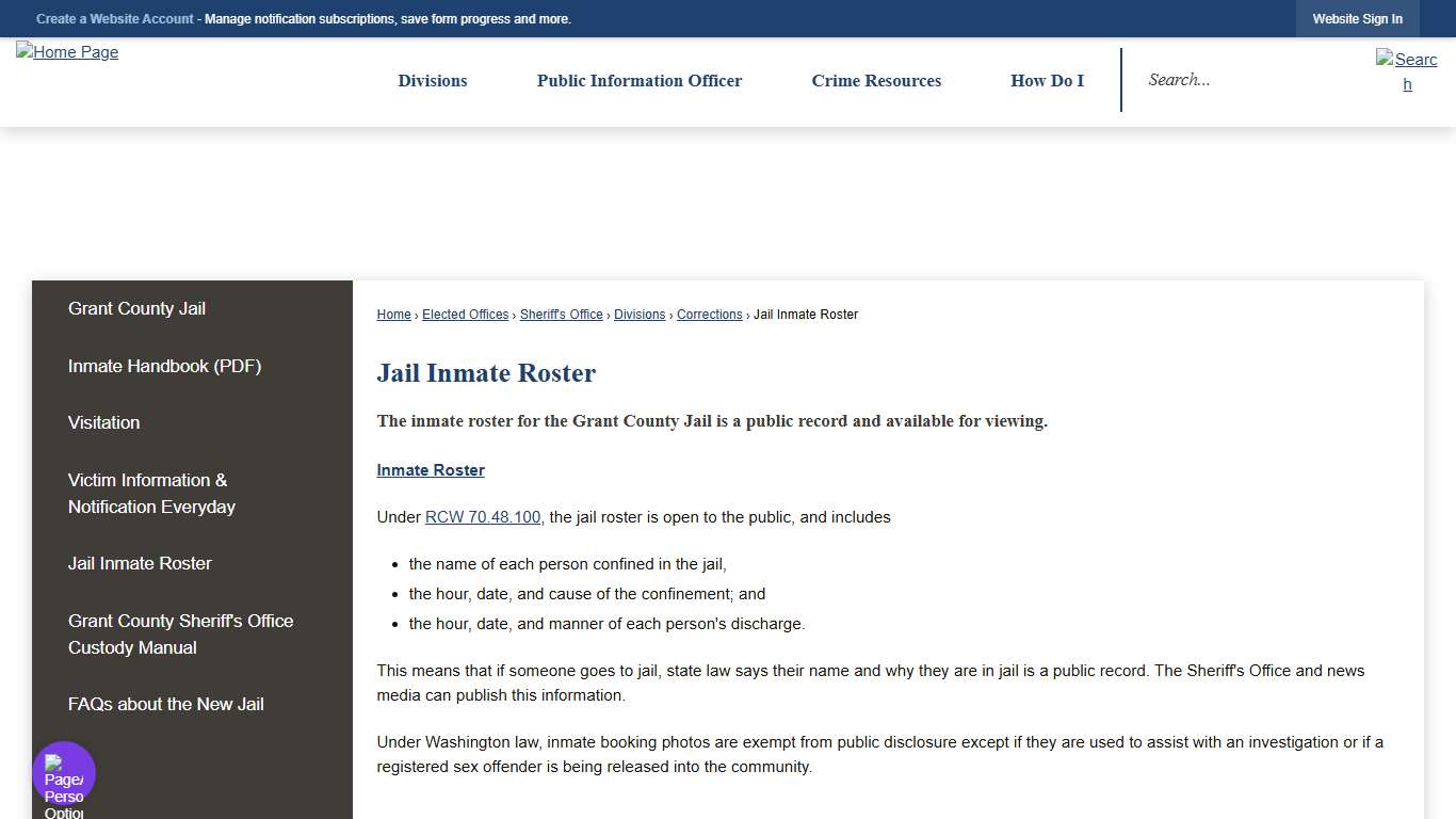 Jail Inmate Roster | Grant County, WA